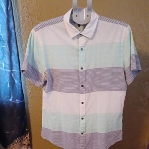 Express Men's Button Down Colorblock Striped Short Sleeve Shirt Size M